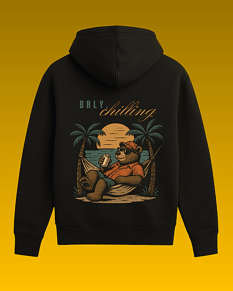 Unisex Black Beach Bear Graphic Printed All-Weather Hoodie