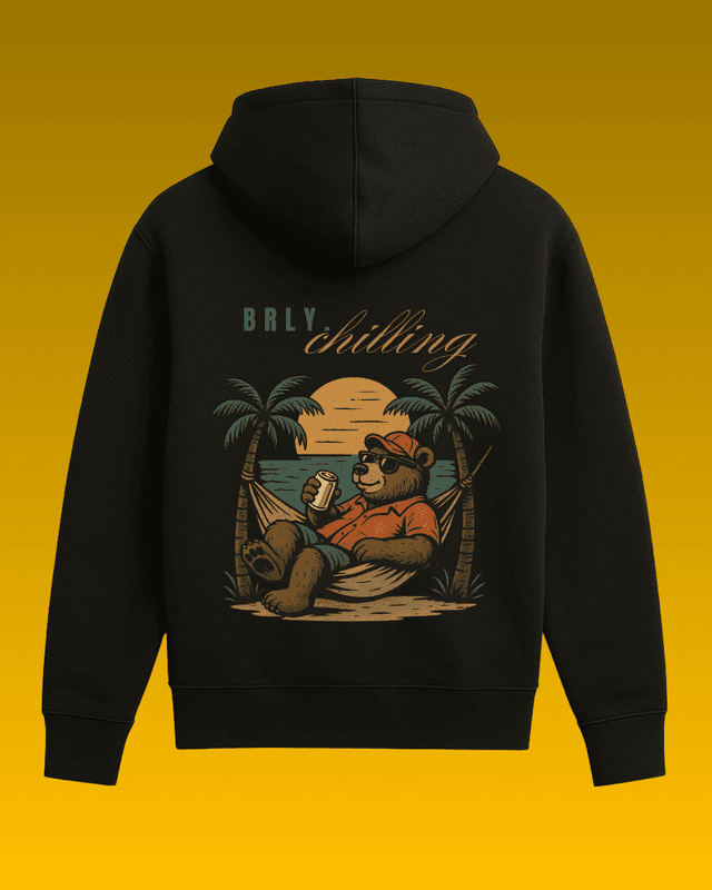 Unisex Black Beach Bear Graphic Printed All-Weather Hoodie