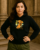 Unisex Black Front Beach Bear Graphic Printed All-Weather Hoodie