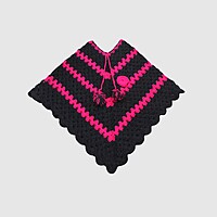 (4-5 Years) Handknitted Kids Woolen Poncho, Black and Pink