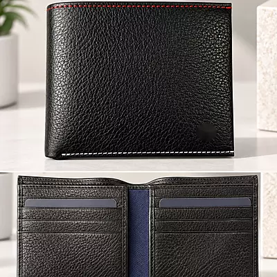 Premium Men’s Black Bi-Fold Wallet | Textured Finish with Contrast Stitching