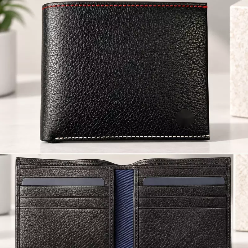 Premium Men’s Black Bi-Fold Wallet | Textured Finish with Contrast Stitching