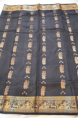 Black Figure Motif meena work pure katan silk Swarnachari saree