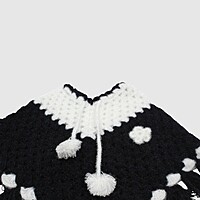 (1-2 Years) Kids Handknitted Woolen Poncho, Black and White