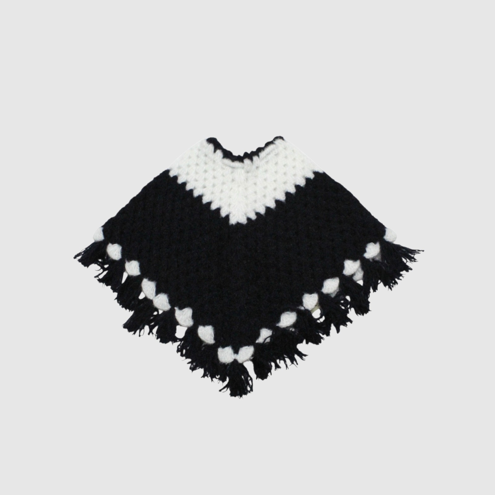 (1-2 Years) Kids Handknitted Woolen Poncho, Black and White
