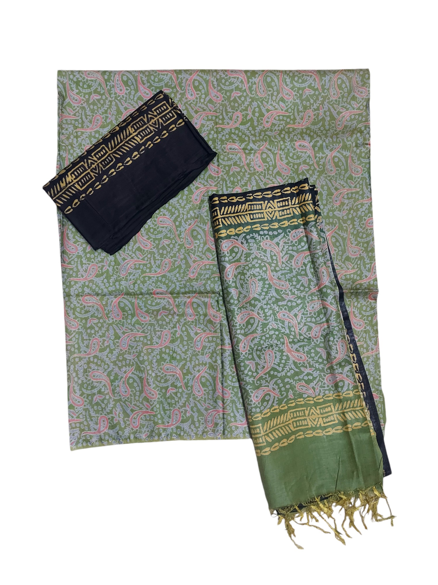 Grey & Maroon Unstitched Batik Print Silk Salwar Suit Dress Material with Dupatta