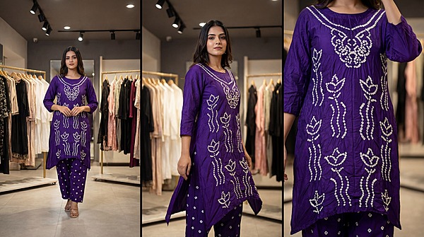 Kala Sanskruti All Over Purpal Color Cotton Bandhani Women's Redy Pair (L) Elegant Traditional Cotton Redy Pair For Women Without Dupatta