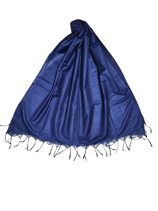 Blue Cotton Silk Solid Dupatta