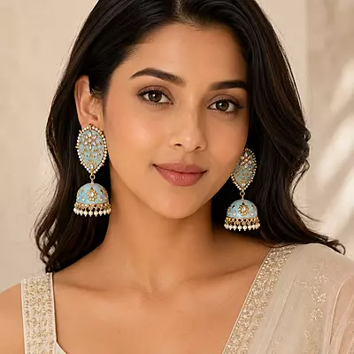 Blue Ethnic Jhumka Earrings