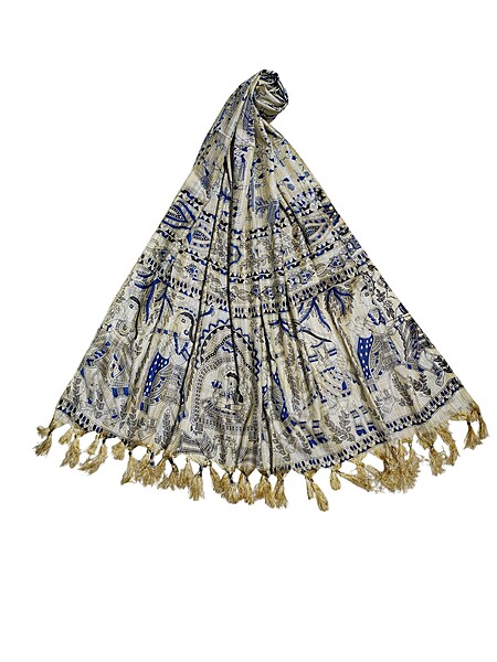 Madhubani Print Indigo Cotton Silk Dupatta for Women
