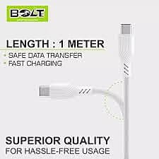 BOLTE BCP-21 Single Pin Type C Data / Charging Cable (1 m, White)