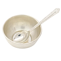 Sterling Silver Baby Feeding Bowl & Spoon Set – Traditional Silver Baby Tableware