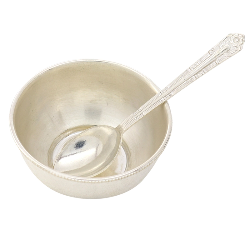 Sterling Silver Baby Feeding Bowl & Spoon Set – Traditional Silver Baby Tableware