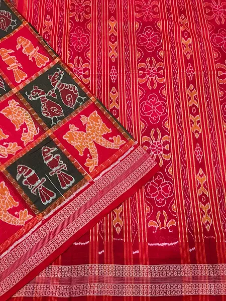 BOX JODI MOTIFS BANDHA SAREE-RED-BLACK