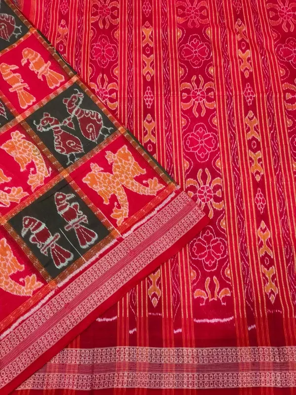 BOX JODI MOTIFS BANDHA SAREE-RED-BLACK