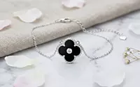 925 Silver Black Clover Charm Bracelet