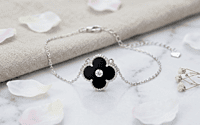 925 Silver Black Clover Charm Bracelet