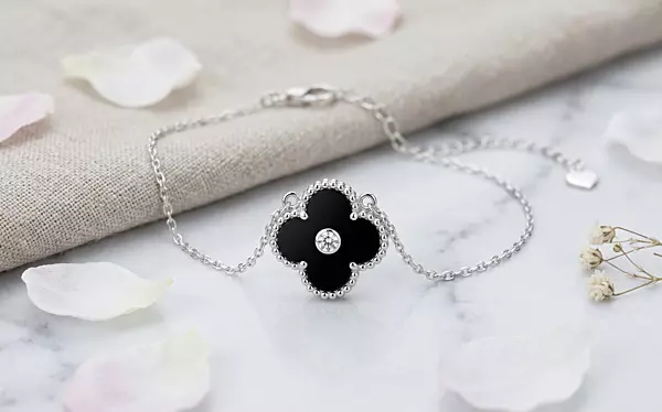 925 Silver Black Clover Charm Bracelet