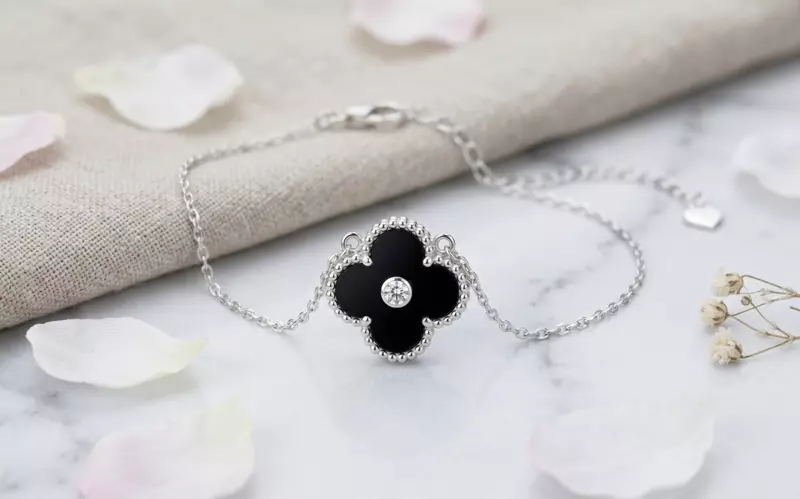 925 Silver Black Clover Charm Bracelet