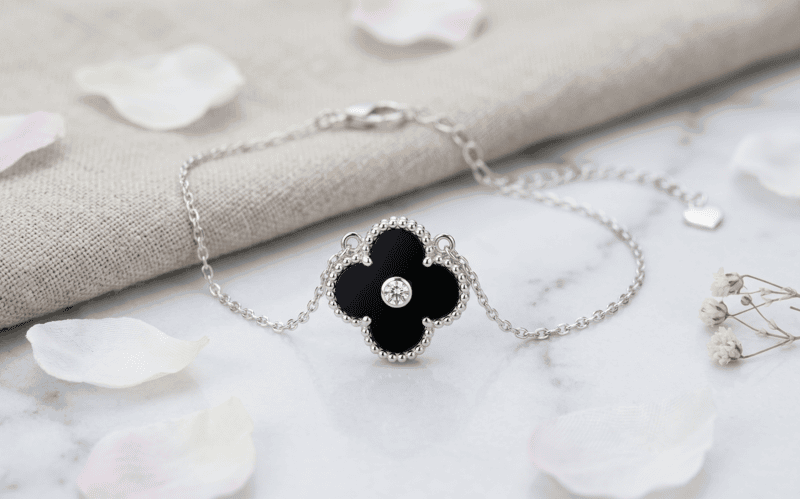 925 Silver Black Clover Charm Bracelet
