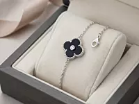925 Silver Black Clover Charm Bracelet