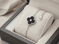 925 Silver Black Clover Charm Bracelet