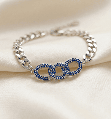 925 Silver Sapphire Trinity Link Ladies Bracelet