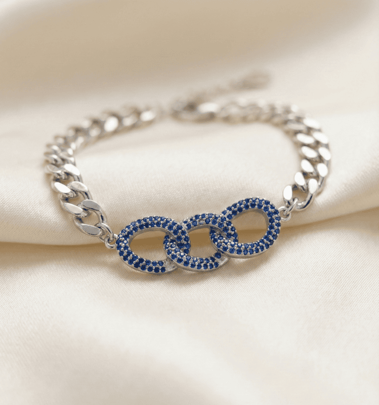 925 Silver Sapphire Trinity Link Ladies Bracelet