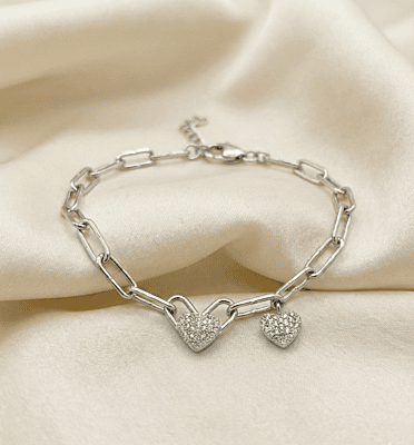925 Silver Radiant Heart Link Ladies Bracelet