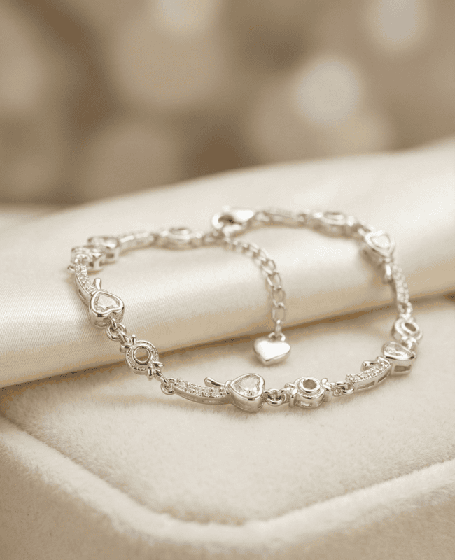 925 Silver Luna Lattice Hearts Ladies Bracelet