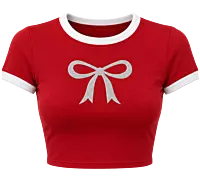Bow Embroidered Crop Top for Women