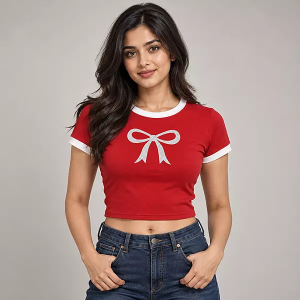Bow Embroidered Crop Top for Women
