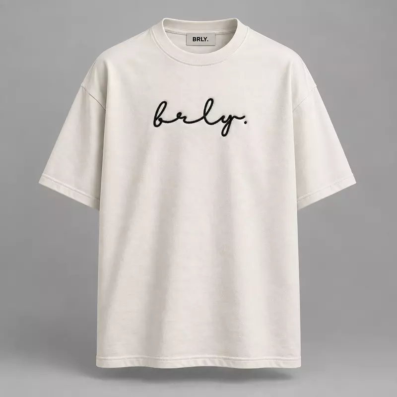 Cursive BRLY. Embroidered Oversized T-Shirt