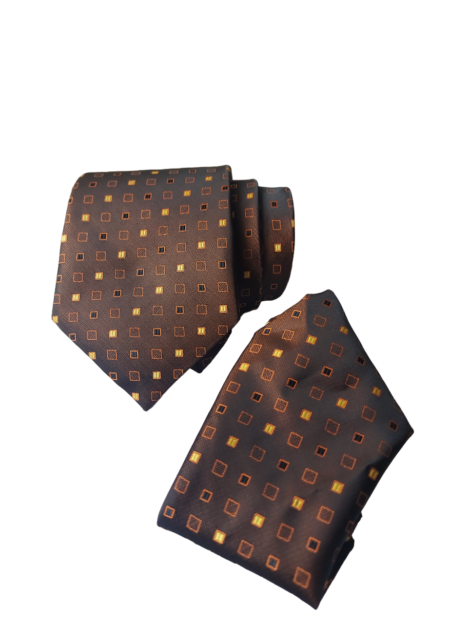 Brown Dotted Necktie with Pocket Square