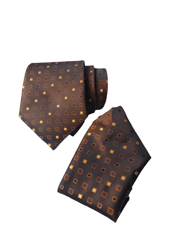 Brown Dotted Necktie with Pocket Square