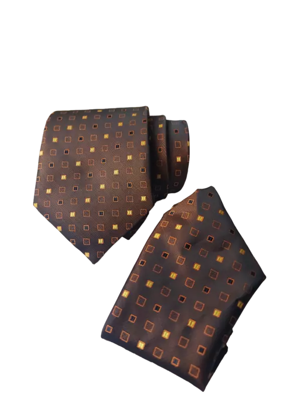 Brown Dotted Necktie with Pocket Square