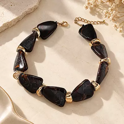 Sorevia Smoky Brown Geometric Gold-Tone Statement Necklace