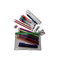 Stationery Filled Green Zip 8x5"" Pencil Case with Colouring Pencils