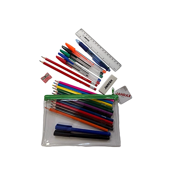 Stationery Filled Green Zip 8x5"" Pencil Case with Colouring Pencils