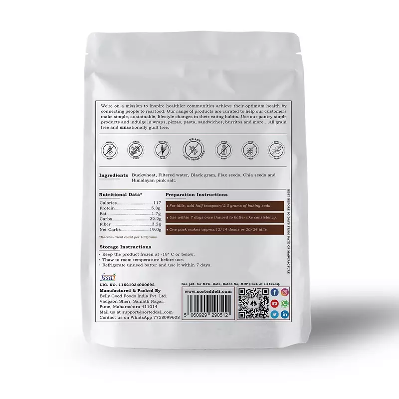 Organic Buckwheat Dosa & Idli Batter 1 KG - Sorted