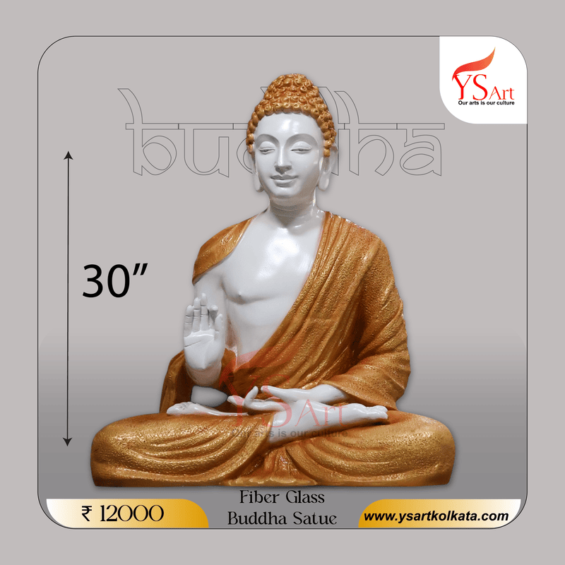 30 Inch Gold Fiber Glass Buddha Statue for Home & Office Decor