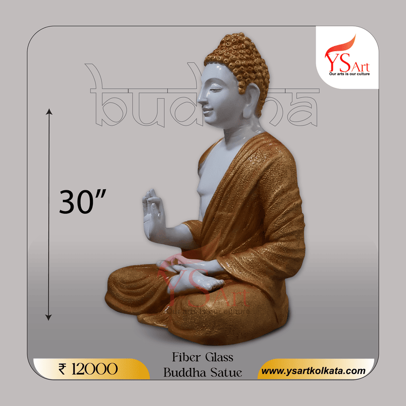 30 Inch Gold Fiber Glass Buddha Statue for Home & Office Decor