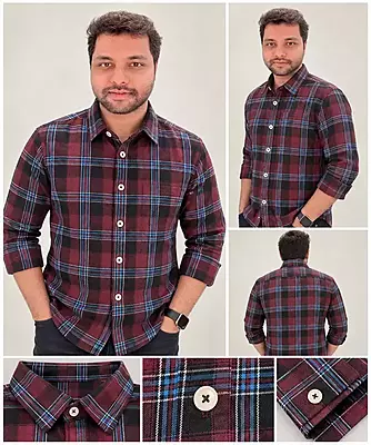 Men’s Maroon & Blue Checked Full Sleeve Casual Shirt