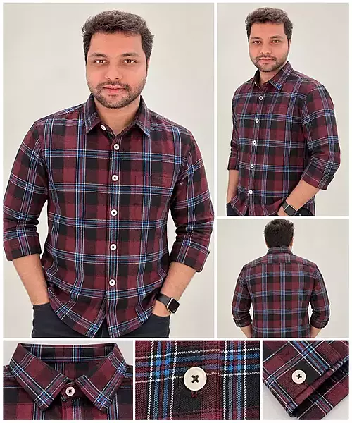 Men’s Maroon & Blue Checked Full Sleeve Casual Shirt