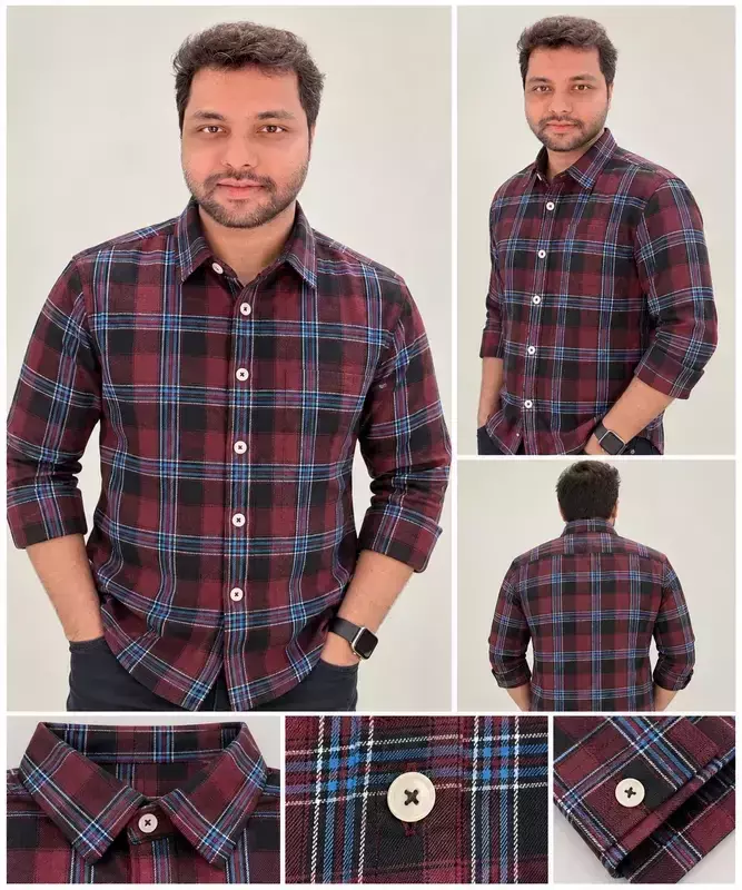 Men’s Maroon & Blue Checked Full Sleeve Casual Shirt