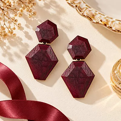 Vermielle Burgundy Geometric Resin Drop Earrings