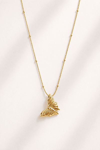 Gold 3D Butterfly Pendant Necklace