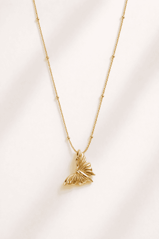 Gold 3D Butterfly Pendant Necklace