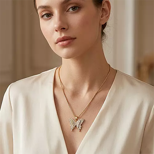 Sparkling Butterfly Necklace Gold & Cubic Zirconia