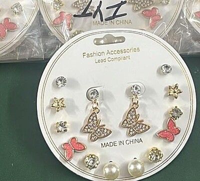 Combo set butterfly, stone and pearl earrings for girls and women for daily wear Combo set butterfly, stone and pearl earrings for girls and women for daily wear